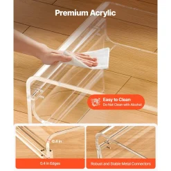 VEVOR Acrylic Coffee Table, 2 Tiers Center Table with Storage Shelf, Modern Rectangle Acrylic Coffee Desk, Ideal for Dining Room, Kitchen Island, Restaurant, Office, 19.7 x 31.5 x 15 in (Clear)
