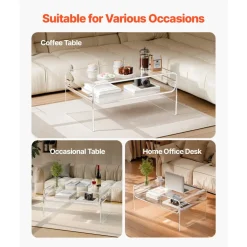 VEVOR Acrylic Coffee Table, 2 Tiers Center Table with Storage Shelf, Modern Rectangle Acrylic Coffee Desk, Ideal for Dining Room, Kitchen Island, Restaurant, Office, 19.7 x 31.5 x 15 in (Clear)