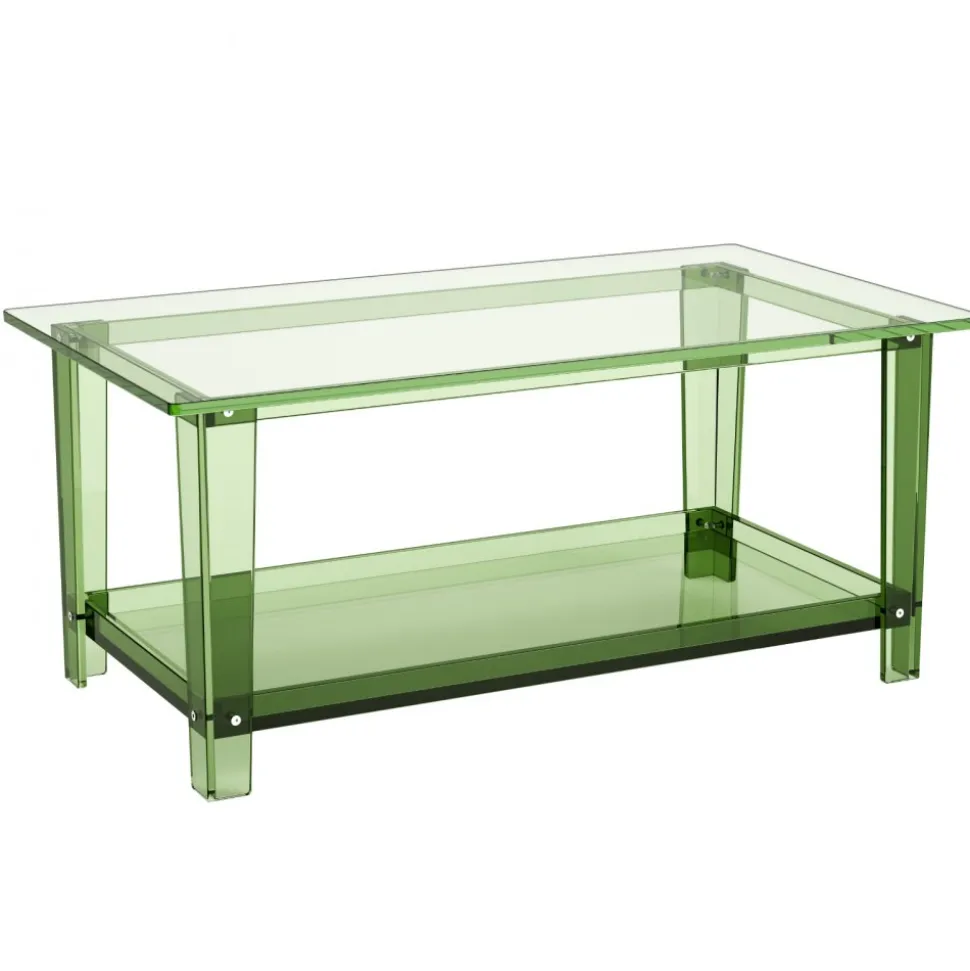 VEVOR Acrylic Coffee Table, 2 Tiers Center Table with Storage Shelf, Modern Rectangle Acrylic Coffee Desk, Ideal for Dining Room, Kitchen Island, Restaurant, Office, 19.7 x 31.5 x 15.7 in (Green)