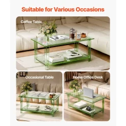 VEVOR Acrylic Coffee Table, 2 Tiers Center Table with Storage Shelf, Modern Rectangle Acrylic Coffee Desk, Ideal for Dining Room, Kitchen Island, Restaurant, Office, 19.7 x 31.5 x 15.7 in (Green)