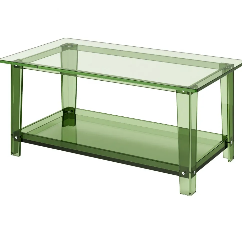 VEVOR Acrylic Coffee Table, 2 Tiers Center Table with Storage Shelf, Modern Rectangle Acrylic Coffee Desk, Ideal for Dining Room, Kitchen Island, Restaurant, Office, 19.7 x 31.5 x 15.7 in (Green)