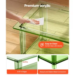VEVOR Acrylic Coffee Table, 2 Tiers Center Table with Storage Shelf, Modern Rectangle Acrylic Coffee Desk, Ideal for Dining Room, Kitchen Island, Restaurant, Office, 19.7 x 31.5 x 15.7 in (Green)