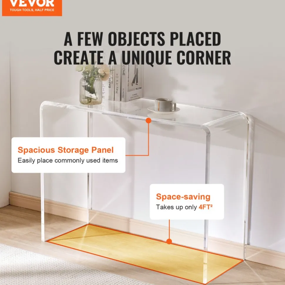 VEVOR Acrylic Console Table, Clear Acrylic End Table, Transparent Acrylic Side Table 37.95x15x29.13 inch, for Foyer, Living Room, Dining Room