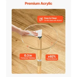 VEVOR Acrylic Drink Table, Clear End Table Round Top with Solid Post, Modern Acrylic Cake Table Stand, Transparent Side Desk for Coffee, Drink, Food, Snack, Easy Assembly, 10 x 10 x 21.3 in (Clear)