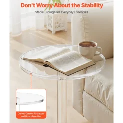 VEVOR Acrylic Drink Table, Clear End Table Round Top with Solid Post, Modern Acrylic Cake Table Stand, Transparent Side Desk for Coffee, Drink, Food, Snack, Easy Assembly, 10 x 10 x 21.3 in (Clear)