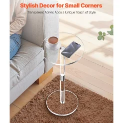 VEVOR Acrylic Drink Table, Clear End Table Round Top with Solid Post, Modern Acrylic Cake Table Stand, Transparent Side Desk for Coffee, Drink, Food, Snack, Easy Assembly, 10 x 10 x 21.3 in (Clear)
