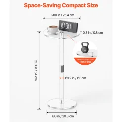 VEVOR Acrylic Drink Table, Clear End Table Round Top with Solid Post, Modern Acrylic Cake Table Stand, Transparent Side Desk for Coffee, Drink, Food, Snack, Easy Assembly, 10 x 10 x 21.3 in (Clear)