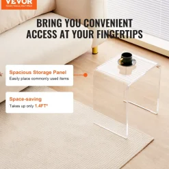VEVOR Acrylic End Table, C-Shaped Lucite Side Table, Clear Acrylic Side Table for Drink, Food, Snack used in Living Room, Bedroom, and Study