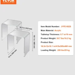 VEVOR Acrylic End Table, 2 pcs C-Shaped Lucite Side Tables, Clear Acrylic Side Table for Drink, Food, Snack used in Living Room, Bedroom, and Study