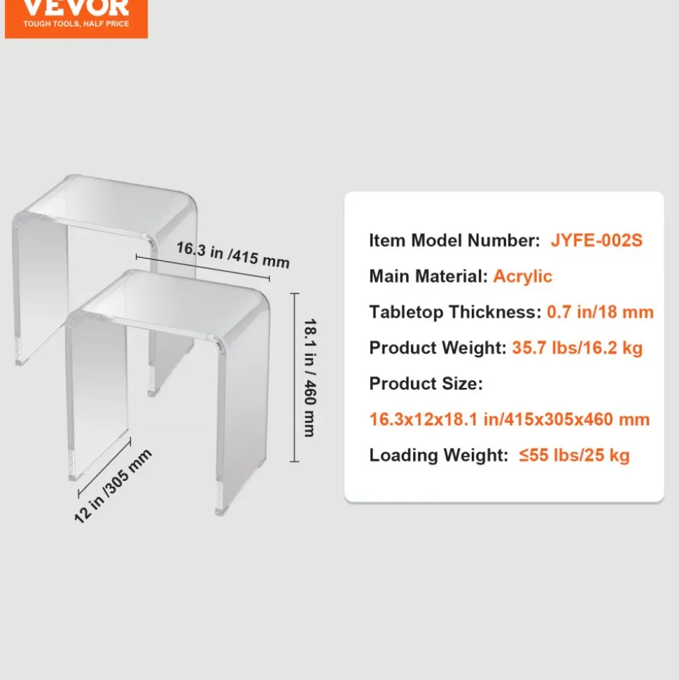 VEVOR Acrylic End Table, 2 pcs C-Shaped Lucite Side Tables, Clear Acrylic Side Table for Drink, Food, Snack used in Living Room, Bedroom, and Study