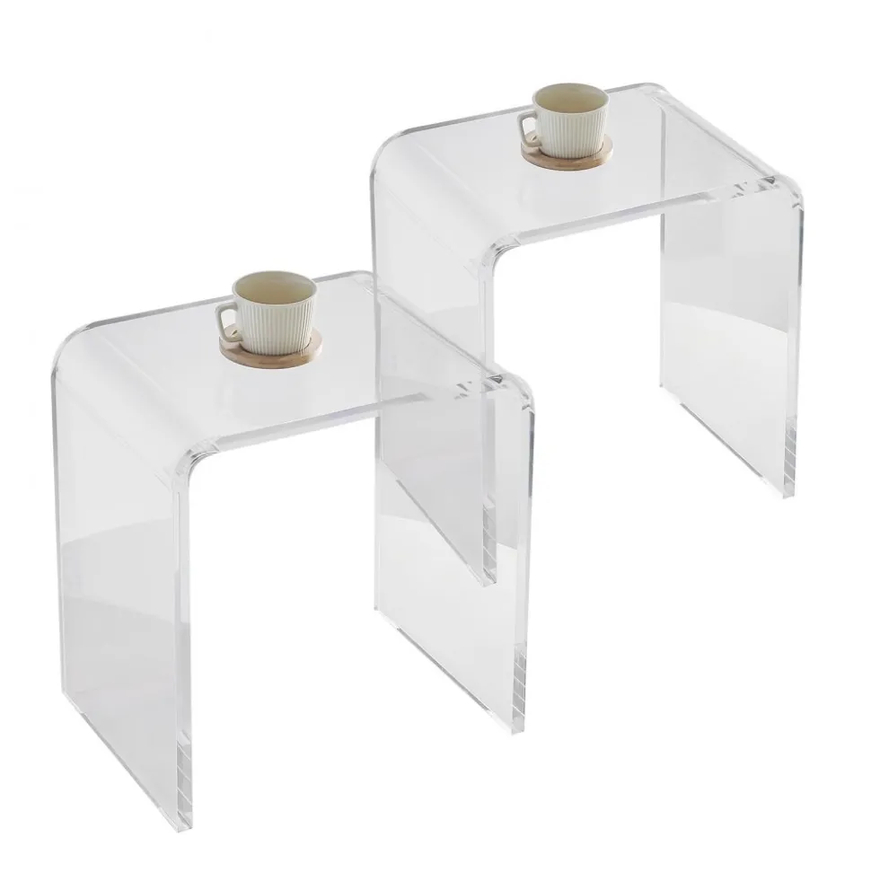 VEVOR Acrylic End Table, 2 pcs C-Shaped Lucite Side Tables, Clear Acrylic Side Table for Drink, Food, Snack used in Living Room, Bedroom, and Study