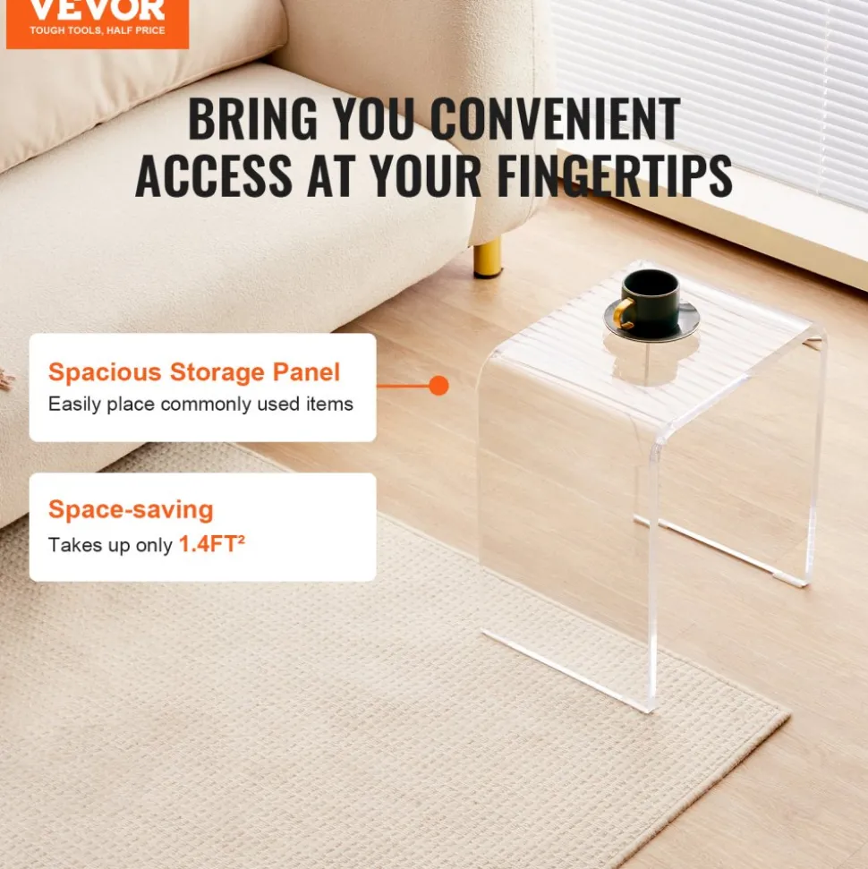 VEVOR Acrylic End Table, 2 pcs C-Shaped Lucite Side Tables, Clear Acrylic Side Table for Drink, Food, Snack used in Living Room, Bedroom, and Study