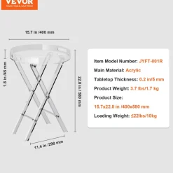 VEVOR Acrylic Folding Tray Table, Acrylic End Table with Folding X Leg, Clear Acrylic Side Table for Coffee, Drink, Food, Snack used in Living Room, Bedroom, and Study