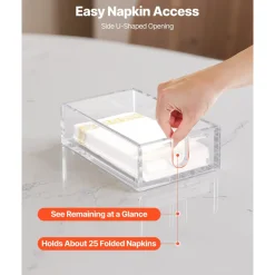 VEVOR Acrylic Napkin Holder, 9.1 x 5.5 x 2.6 inch, Clear Bathroom Guest Towel Storage Tray with U-Shaped Opening, Disposable Paper Towel Holder for Bathroom Kitchen Parties Weddings & Various Events