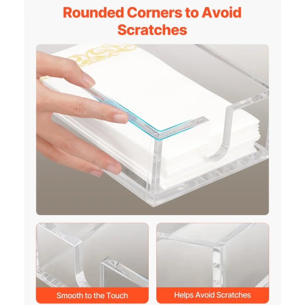 VEVOR Acrylic Napkin Holder, 9.1 x 5.5 x 2.6 inch, Clear Bathroom Guest Towel Storage Tray with U-Shaped Opening, Disposable Paper Towel Holder for Bathroom Kitchen Parties Weddings & Various Events
