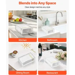 VEVOR Acrylic Napkin Holder, 9.1 x 5.5 x 2.6 inch, Clear Bathroom Guest Towel Storage Tray with U-Shaped Opening, Disposable Paper Towel Holder for Bathroom Kitchen Parties Weddings & Various Events