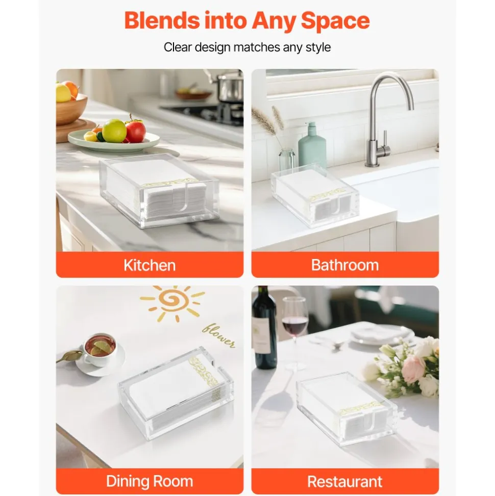 VEVOR Acrylic Napkin Holder, 9.1 x 5.5 x 2.6 inch, Clear Bathroom Guest Towel Storage Tray with U-Shaped Opening, Disposable Paper Towel Holder for Bathroom Kitchen Parties Weddings & Various Events