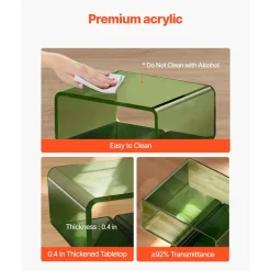 VEVOR Acrylic Nightstand Side Table, Modern Clear Bedside Table with Storage Shelf, Transparent Small End Desk for Living Room, Bedroom, Home Decor, No Assembly Needed, 11.8 x 15.4 x 17 in (Green)