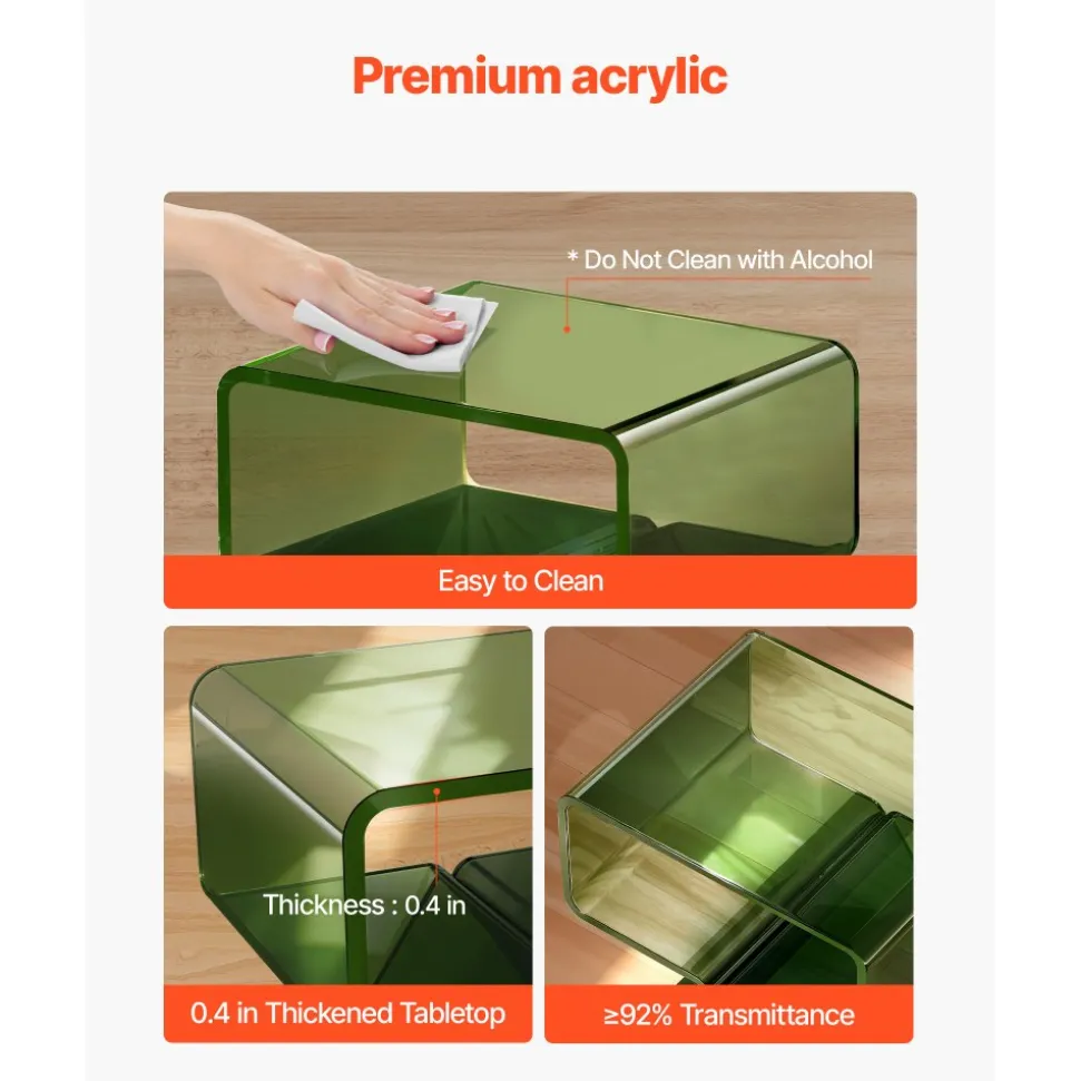 VEVOR Acrylic Nightstand Side Table, Modern Clear Bedside Table with Storage Shelf, Transparent Small End Desk for Living Room, Bedroom, Home Decor, No Assembly Needed, 11.8 x 15.4 x 17 in (Green)