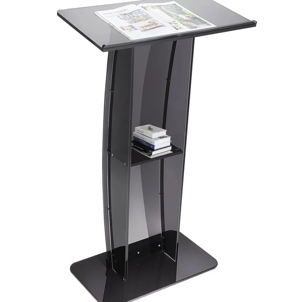 VEVOR Acrylic Podium, 47" Acrylic Podium Stand with Wide Reading Surface & Storage Shelf, Floor-standing Clear Pulpits Acrylic for Church Office School, Black
