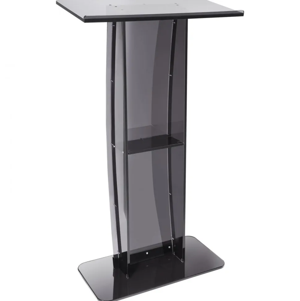 VEVOR Acrylic Podium, 47" Acrylic Podium Stand with Wide Reading Surface & Storage Shelf, Floor-standing Clear Pulpits Acrylic for Church Office School, Black