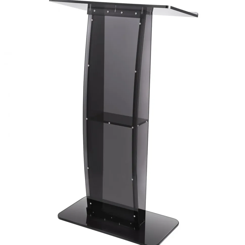 VEVOR Acrylic Podium, 47" Acrylic Podium Stand with Wide Reading Surface & Storage Shelf, Floor-standing Clear Pulpits Acrylic for Church Office School, Black