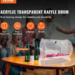 VEVOR Acrylic Raffle Drum,Professional Raffle Ticket Spinning Cage with 2 Keys, Transparent Lottery Spinning Drawing, Holds 10000 Tickets or 300 Raffle Balls, Raffle Ticket Box for Lottery Games Bing