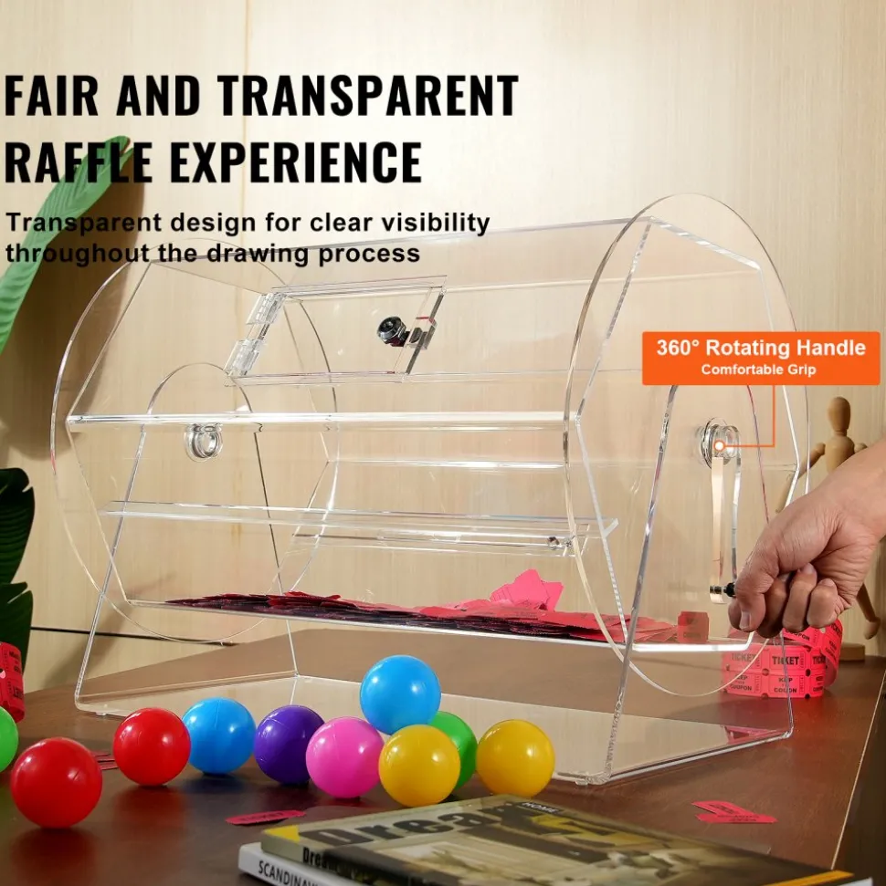 VEVOR Acrylic Raffle Drum,Professional Raffle Ticket Spinning Cage with 2 Keys, Transparent Lottery Spinning Drawing, Holds 10000 Tickets or 300 Raffle Balls, Raffle Ticket Box for Lottery Games Bing