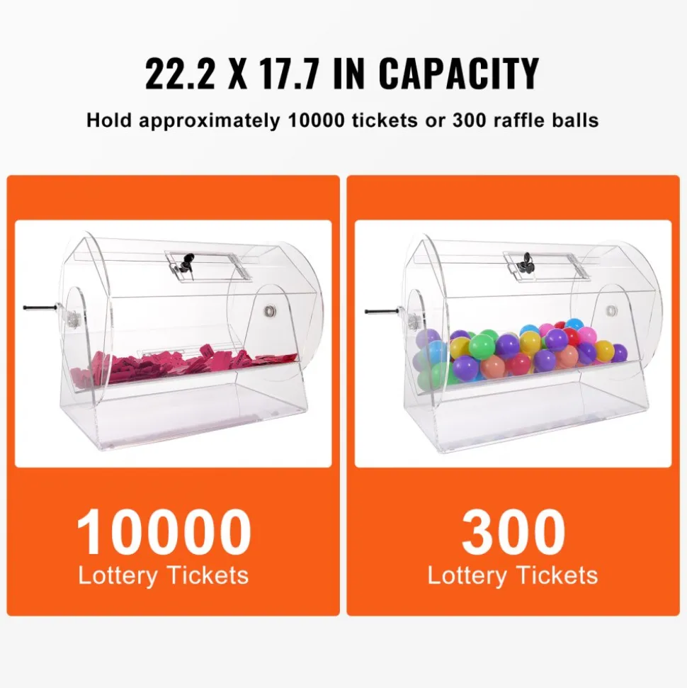 VEVOR Acrylic Raffle Drum,Professional Raffle Ticket Spinning Cage with 2 Keys, Transparent Lottery Spinning Drawing, Holds 10000 Tickets or 300 Raffle Balls, Raffle Ticket Box for Lottery Games Bing