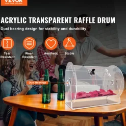 VEVOR Acrylic Raffle Drum,Professional Raffle Ticket Spinning Cage with 2 Keys, Transparent Lottery Spinning Drawing, Holds 5000 Tickets or 200 Raffle Balls, Raffle Ticket Box for Lottery Games Bingo