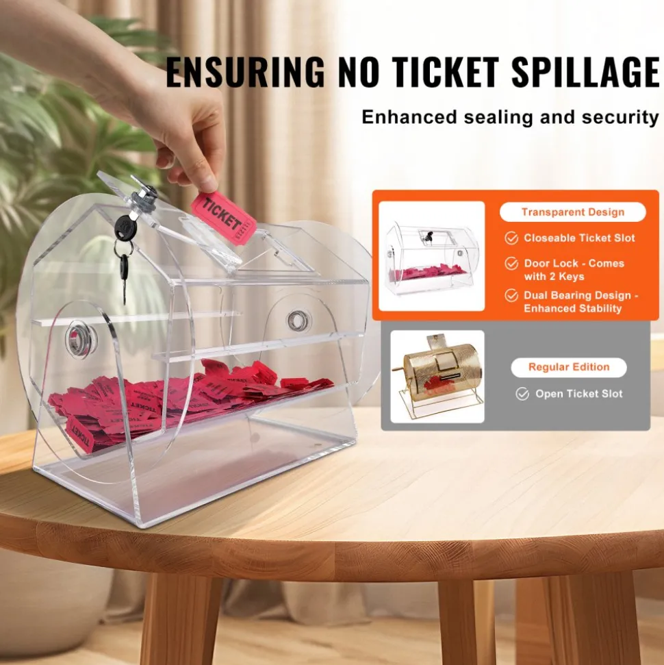 VEVOR Acrylic Raffle Drum,Professional Raffle Ticket Spinning Cage with 2 Keys, Transparent Lottery Spinning Drawing, Holds 5000 Tickets or 200 Raffle Balls, Raffle Ticket Box for Lottery Games Bingo