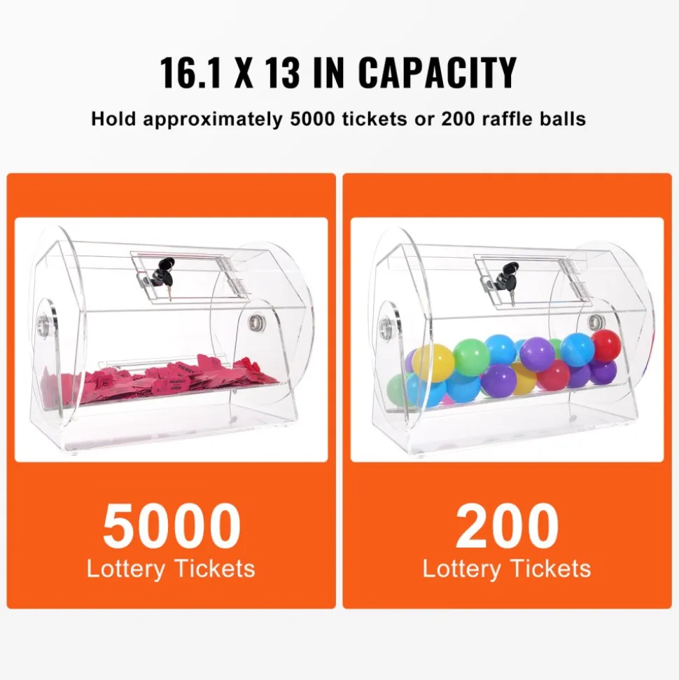 VEVOR Acrylic Raffle Drum,Professional Raffle Ticket Spinning Cage with 2 Keys, Transparent Lottery Spinning Drawing, Holds 5000 Tickets or 200 Raffle Balls, Raffle Ticket Box for Lottery Games Bingo