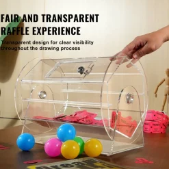 VEVOR Acrylic Raffle Drum,Professional Raffle Ticket Spinning Cage with 2 Keys, Transparent Lottery Spinning Drawing, Holds 5000 Tickets or 200 Raffle Balls, Raffle Ticket Box for Lottery Games Bingo