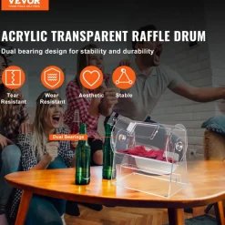VEVOR Acrylic Raffle Drum, Professional Raffle Ticket Spinning Cage with 2 Keys, Transparent Lottery Spinning Drawing, Holds 2500 Tickets or 100 Raffle Balls,Raffle Ticket Box for Lottery Games Bingo