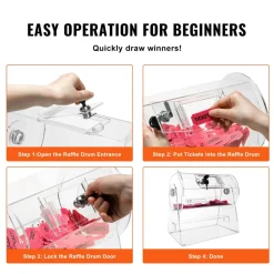 VEVOR Acrylic Raffle Drum, Professional Raffle Ticket Spinning Cage with 2 Keys, Transparent Lottery Spinning Drawing, Holds 2500 Tickets or 100 Raffle Balls,Raffle Ticket Box for Lottery Games Bingo