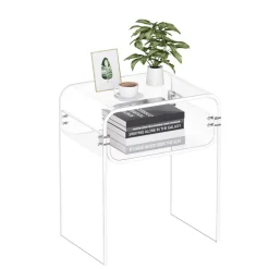VEVOR Acrylic Side Table, 2 Tiers Clear Bedside Table with Storage Shelf, Modern Rectangle Acrylic End Desk, Transparent Thick Nightstand for Bedroom, Living Room, Study, 11.8 x 15.7 x 19.7 in (Clear)