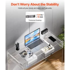 VEVOR Acrylic Table, 2 Tiers Clear End Table with Storage Shelf, Modern Rectangle Acrylic Side Desk, Transparent Thick Desk Nightstand for Bedroom, Office, Living Room, 15.7 x 33.5 x 29.5 in (Clear)