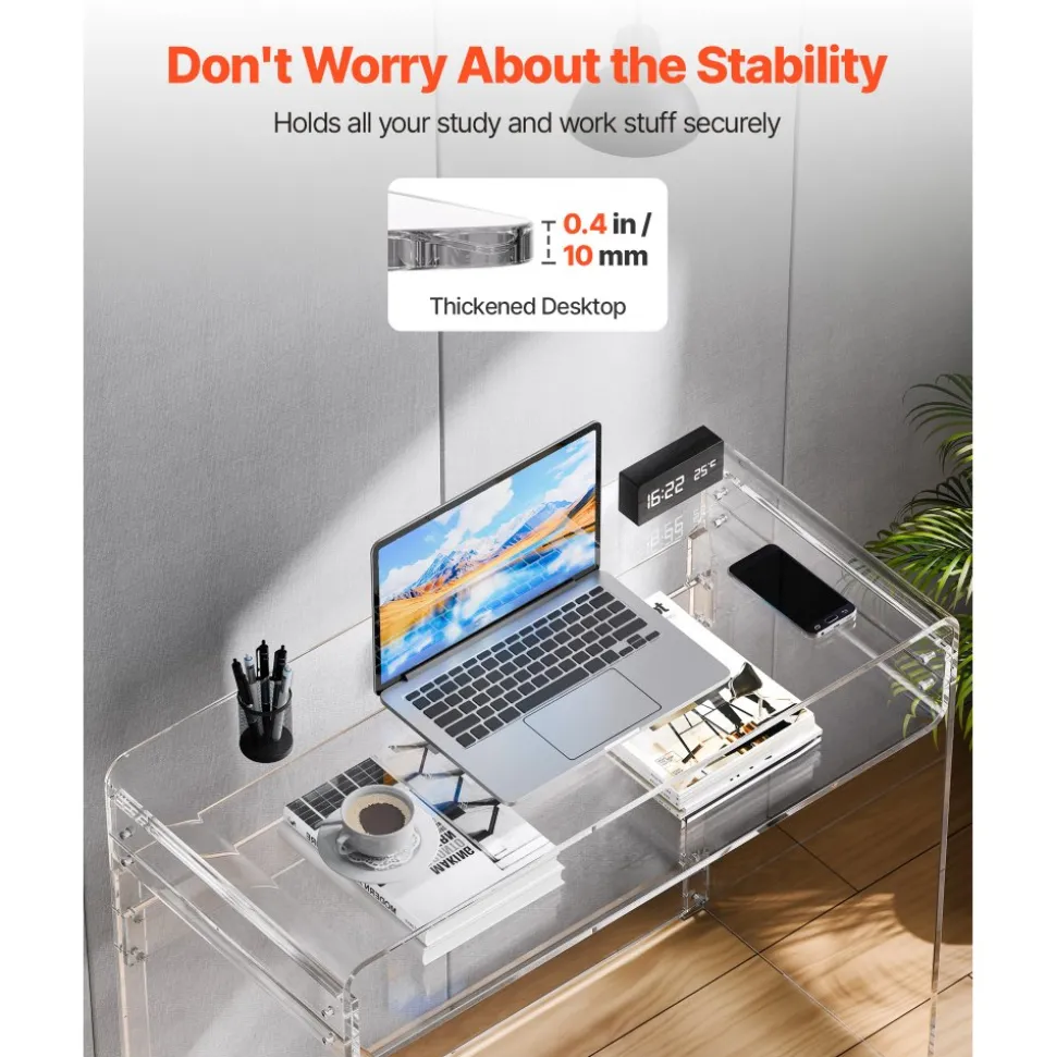 VEVOR Acrylic Table, 2 Tiers Clear End Table with Storage Shelf, Modern Rectangle Acrylic Side Desk, Transparent Thick Desk Nightstand for Bedroom, Office, Living Room, 15.7 x 33.5 x 29.5 in (Clear)