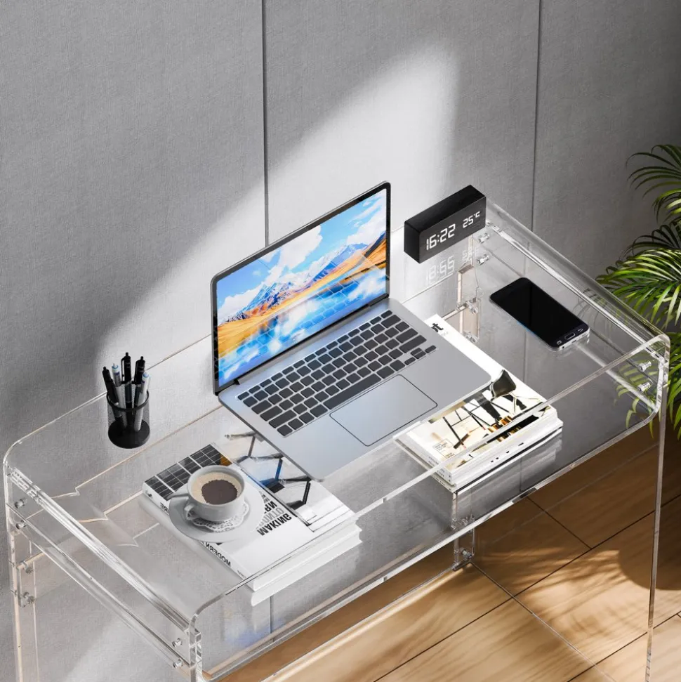 VEVOR Acrylic Table, 2 Tiers Clear End Table with Storage Shelf, Modern Rectangle Acrylic Side Desk, Transparent Thick Desk Nightstand for Bedroom, Office, Living Room, 15.7 x 33.5 x 29.5 in (Clear)