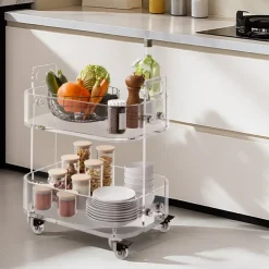 VEVOR Acrylic Table with Wheels, 2 Tiers Mobile Cart Table, Modern Rolling Acrylic Storage Desk, Clear Nightstand Side End Desk, for Living Room, Bedroom, Bar, Office, 12 x 16.3 x 18.9 in (Clear)