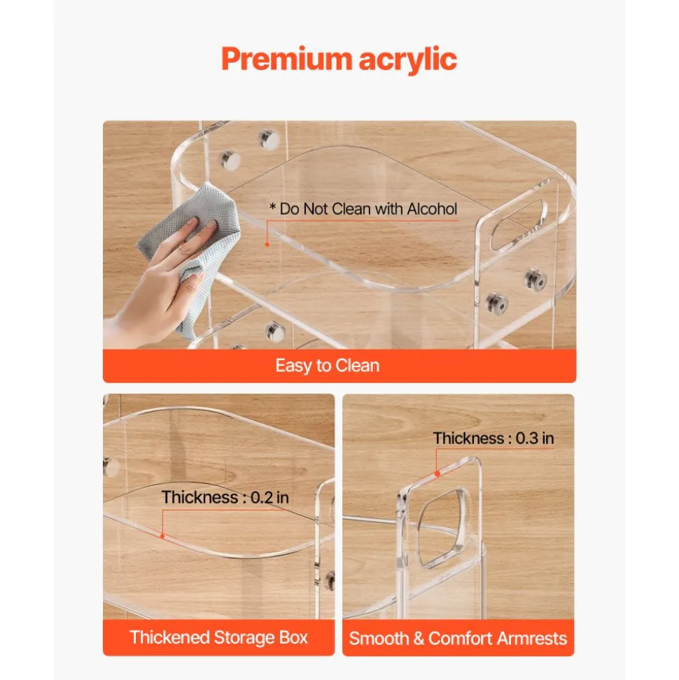 VEVOR Acrylic Table with Wheels, 2 Tiers Mobile Cart Table, Modern Rolling Acrylic Storage Desk, Clear Nightstand Side End Desk, for Living Room, Bedroom, Bar, Office, 12 x 16.3 x 18.9 in (Clear)