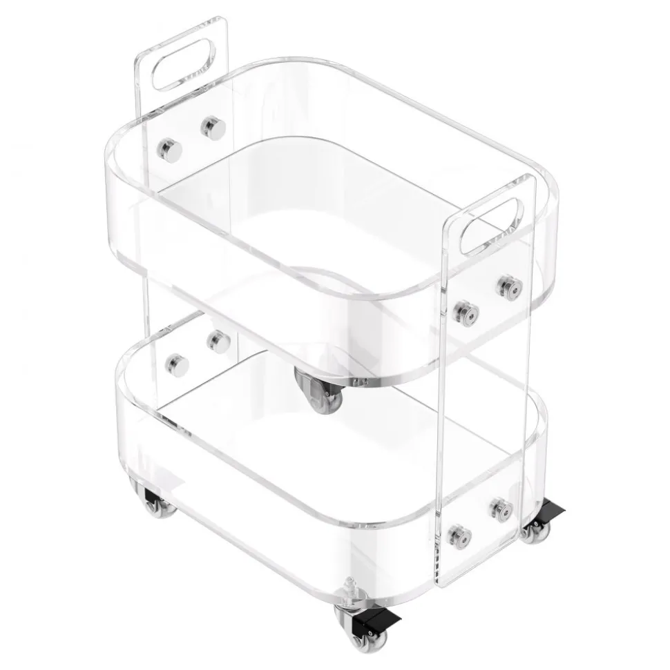 VEVOR Acrylic Table with Wheels, 2 Tiers Mobile Cart Table, Modern Rolling Acrylic Storage Desk, Clear Nightstand Side End Desk, for Living Room, Bedroom, Bar, Office, 12 x 16.3 x 18.9 in (Clear)