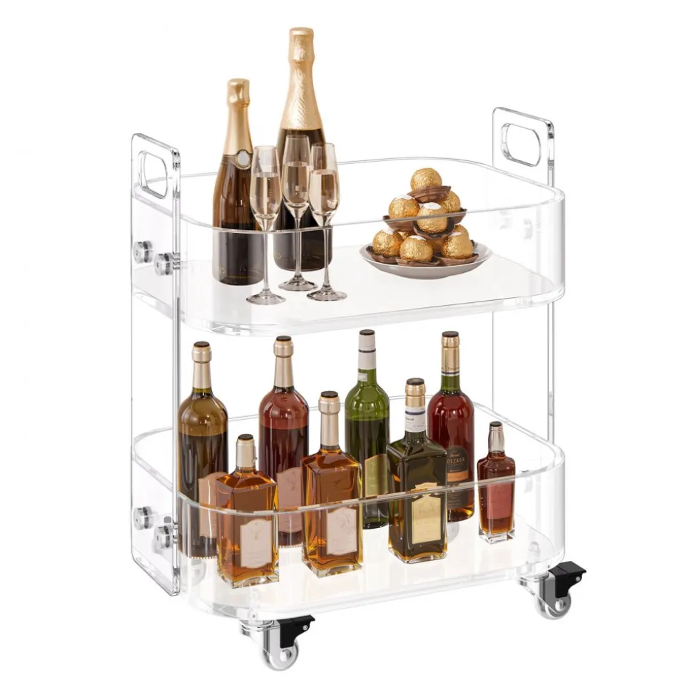 VEVOR Acrylic Table with Wheels, 2 Tiers Mobile Cart Table, Modern Rolling Acrylic Storage Desk, Clear Nightstand Side End Desk, for Living Room, Bedroom, Bar, Office, 12 x 16.3 x 18.9 in (Clear)