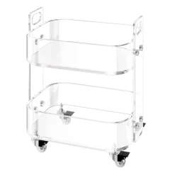 VEVOR Acrylic Table with Wheels, 2 Tiers Mobile Cart Table, Modern Rolling Acrylic Storage Desk, Clear Nightstand Side End Desk, for Living Room, Bedroom, Bar, Office, 12 x 16.3 x 18.9 in (Clear)