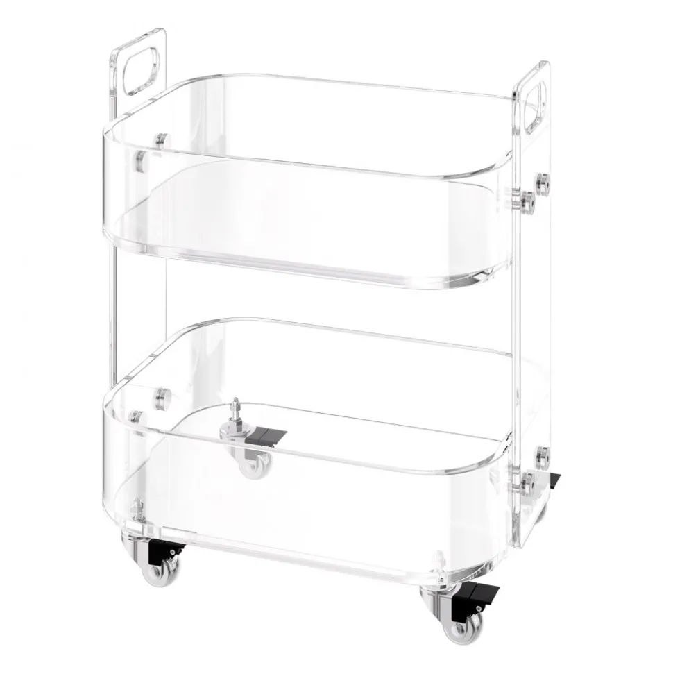 VEVOR Acrylic Table with Wheels, 2 Tiers Mobile Cart Table, Modern Rolling Acrylic Storage Desk, Clear Nightstand Side End Desk, for Living Room, Bedroom, Bar, Office, 12 x 16.3 x 18.9 in (Clear)