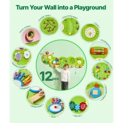 VEVOR Activity Wall Busy Board Panels, 12 Activities, Montessori Sensory Wall Panels Toy for Kids Ages 3-12, Interactive Learning Activity Center, Great for Toddler, Playroom, Nursery, Classroom