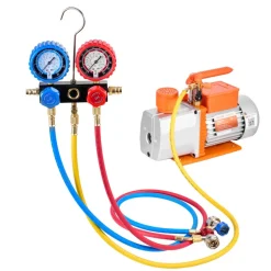 VEVOR AC Vacuum Pump and Gauge Set, 7 CFM 3/4 HP, Two Stage Rotary Vane HVAC Vacuum Pump, A/C Manifold Gauge Kit, for R134a R22 R410a, with Leak Detector Carry Bag Hose, for Auto HVAC Air Conditioning
