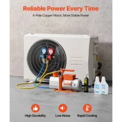 VEVOR AC Vacuum Pump and Gauge Set, 7 CFM 3/4 HP, Two Stage Rotary Vane HVAC Vacuum Pump, A/C Manifold Gauge Kit, for R134a R22 R410a, with Leak Detector Carry Bag Hose, for Auto HVAC Air Conditioning