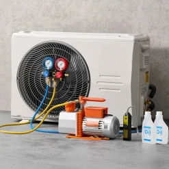 VEVOR AC Vacuum Pump and Gauge Set, 7 CFM 3/4 HP, Two Stage Rotary Vane HVAC Vacuum Pump, A/C Manifold Gauge Kit, for R134a R22 R410a, with Leak Detector Carry Bag Hose, for Auto HVAC Air Conditioning