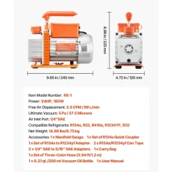 VEVOR AC Vacuum Pump and Gauge Set, 3.5 CFM 1/4 HP, Single Stage Rotary Vane HVAC Vacuum Pump, A/C Manifold Gauge Kit, for R134a R22 R410a R1234YF R32, with Carry Bag, for Auto HVAC Air Conditioning